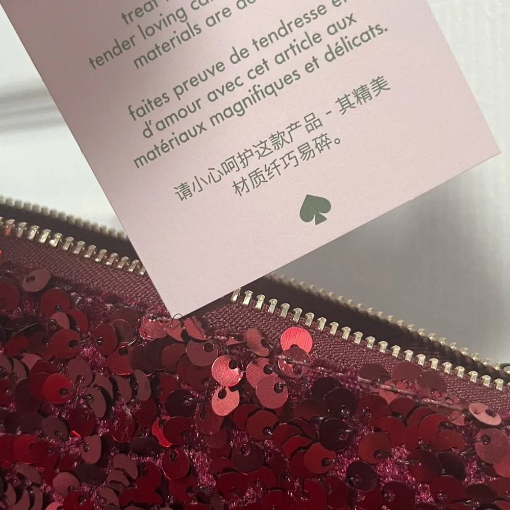 Kate Spade NY Kiki Sequin Fabric Convertible Bag Purse Wristlet Deep Berry New - Picture 11 of 16